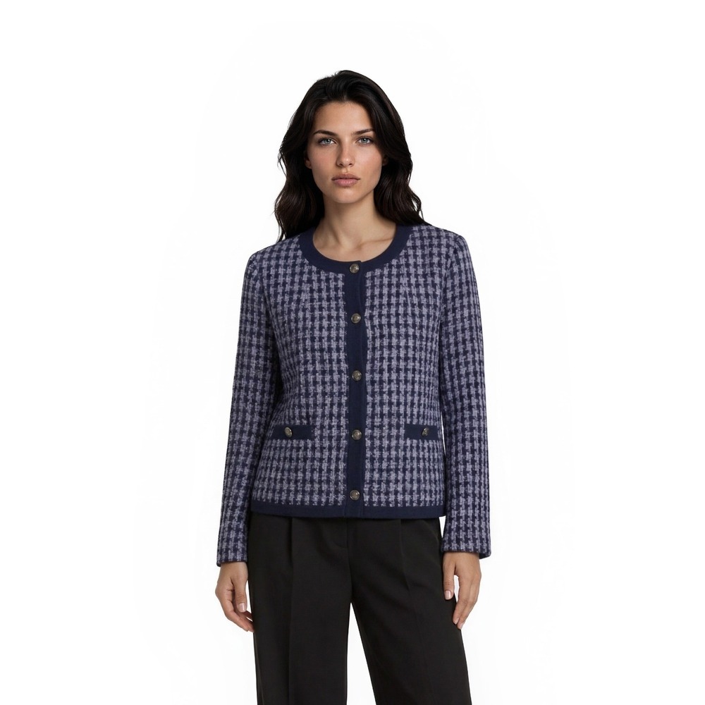 Talbots Blue Houndstooth Blazer Women's Size 16 Button‎ Jacket Classic Career